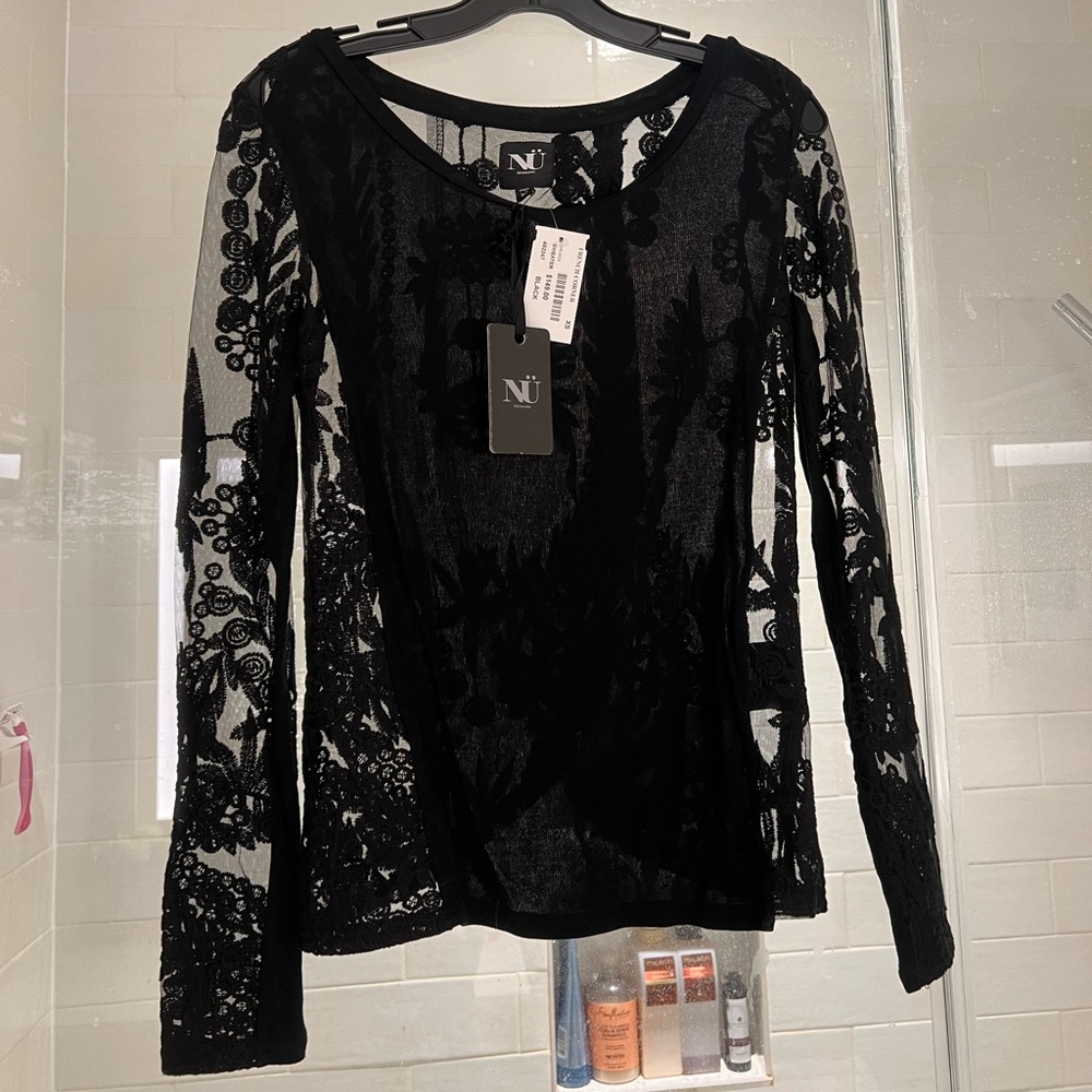 Designer new Black Lace Long Sleeve Top